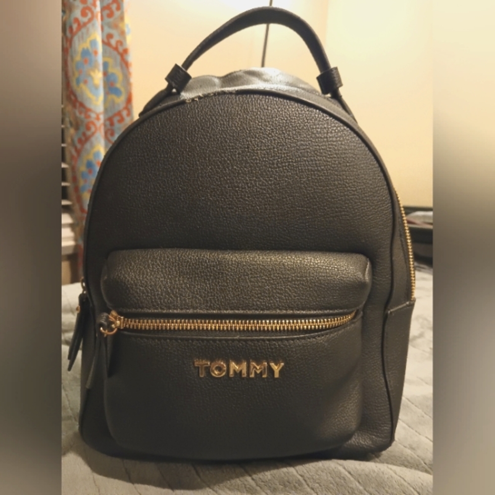 Black Leather Tommy Hilfiger Mini Backpack